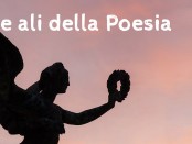 Winged victory statue silhouette against pink clouds at Altare d